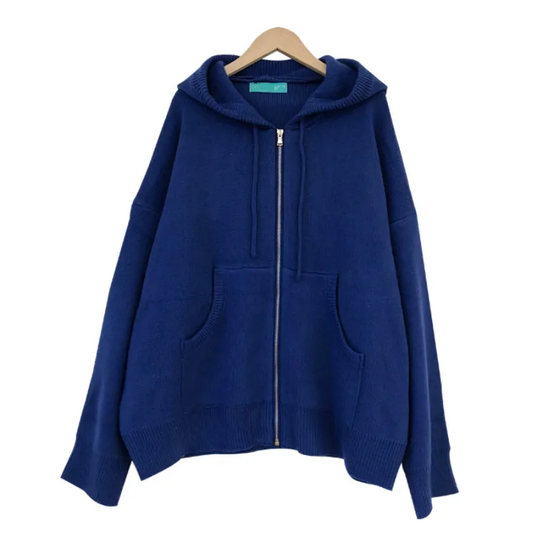 

Women's Casual Big Pockets Long Sleeve Knitted Cardigans Coats Korean Stye Zipper Loose Warm Sweater Coat Woman Oversized Coat