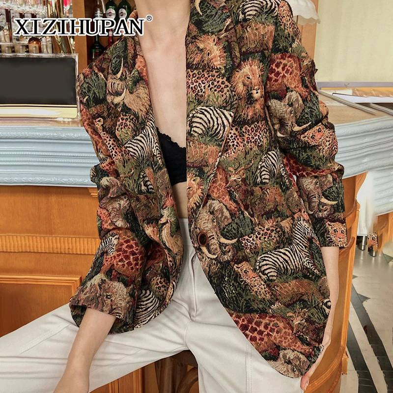 

XIZIHUPAN Sexy Patterned Colorblock Women's Autumn Coat Notched Long Sleeve Straight Loose Blazers Female 2021 Fashion Clothing