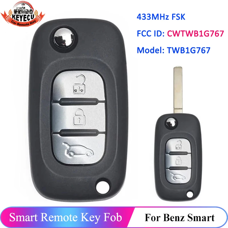 KEYECU CWTWB1G767 для Mercedes Benz Smart Fortwo 2014 2015 2016 433 МГц 4A чип 3 кнопки | Автомобили и мотоциклы