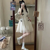 large size dress first love dress retro gentle wind square collar bubble sleeve summer students tea break french dress platycodo