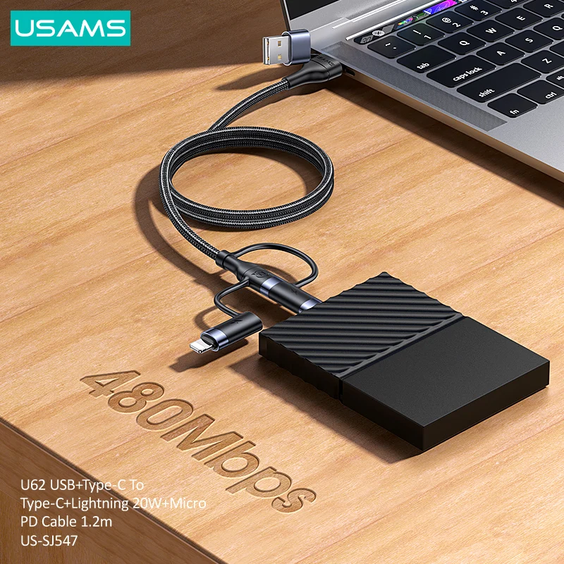 USAMS 60 Вт 3 в 1 USB-кабель Тип C кабель 2 м для быстрой зарядки iPhone 13 12 11 Pro Max Huawei Xiaomi