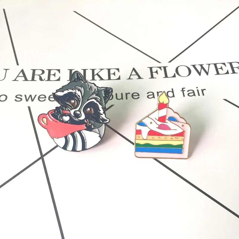 New black cute little brown bear brooch rainbow delicious cake badge children cartoon animal jewelry denim clothes p | Украшения и