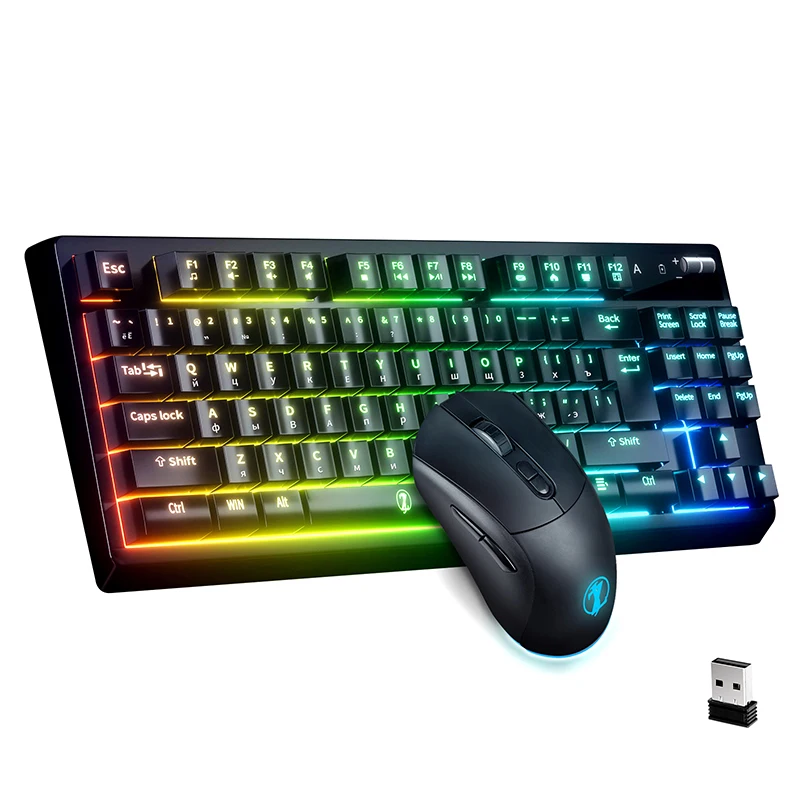 

ZJFKSDYX wireless gaming keyboard and mouse combination, Russian 104 keys 87 keys RGB LED backlight rechargeable manipulator fee