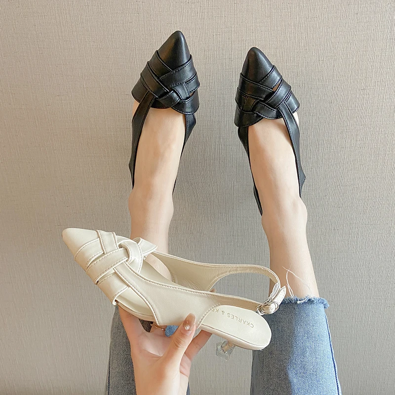 

Сандалии Baotou Женские однотонные, простые модные туфли на высоком каблуке, заостренный носок, универсальные, в ретро стиле, лето