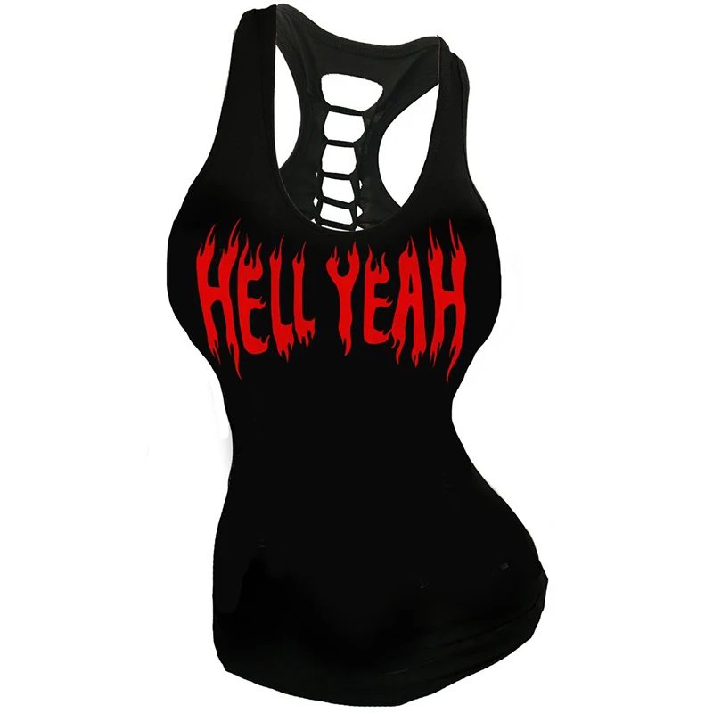 Umeko Goth Hollow Out Sexy Sleeveless Tank Tops Women Fashion Summer Skull Printing Plus Size 5XL Tee Shirt Bodycon Clothes Y2K images - 6