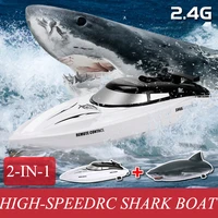 2 4g wireless 2 in 1 simulation shark remote control boat long lasting battery electric water speed boat kids rc toy gift