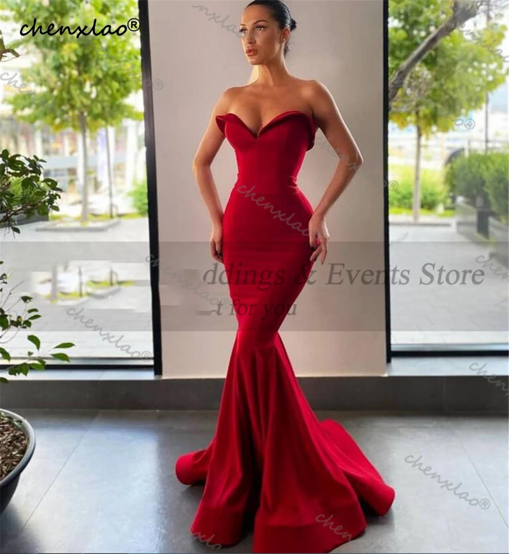 

Красное Атласное Вечернее платье-Русалка Chenxiao, длинное вечернее женское платье для выпускного вечера, индивидуальный пошив