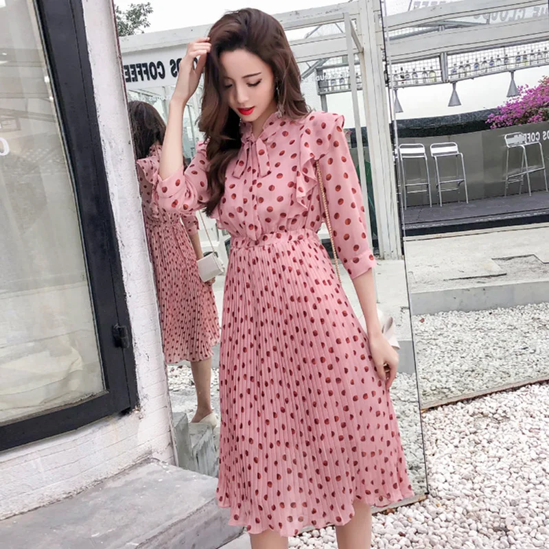 Женское шифоновое платье в горошек Liser Элегантное Длинное винтажном стиле бохо