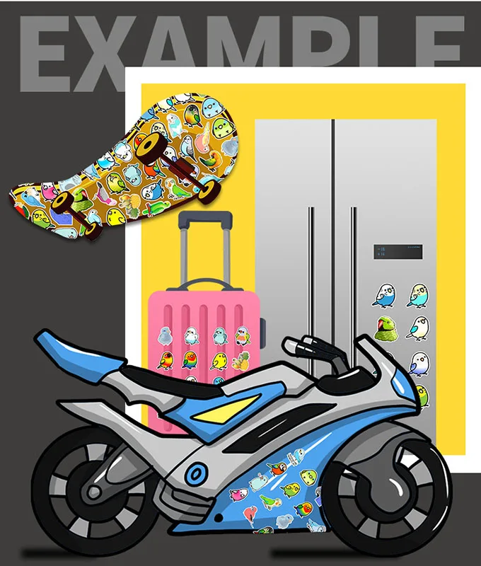 

50Pcs/Set Colorful bird Graffiti Waterproof Skateboard Travel Suitcase Phone Laptop Luggage Stickers Cute Kids Girl Toys