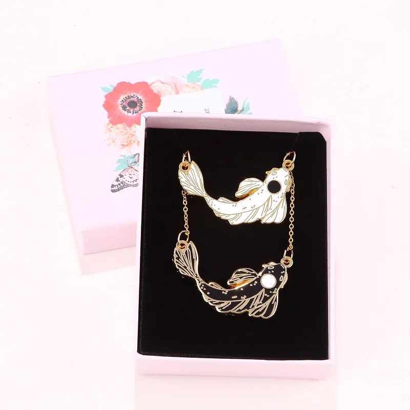 

Yin Yang Black White Lucky Carp Koi Fish Couple Matching Best Friend BFF Pendant Necklace Jewelry Gift