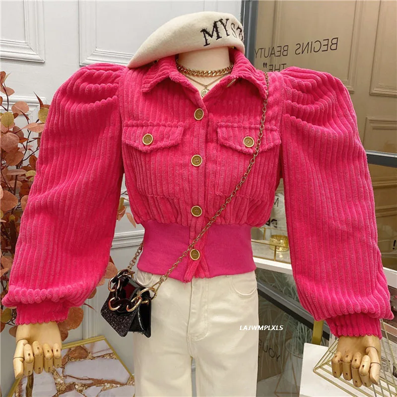 Винтажная Женская Вельветовая куртка элегантный отложной воротник длинные