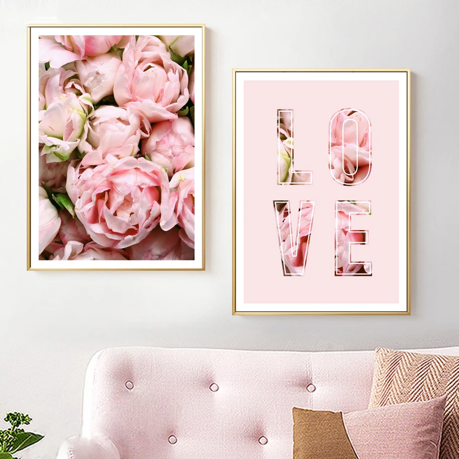 Модульные принты HD картинки плакат в скандинавском стиле пионы цветы Любовь