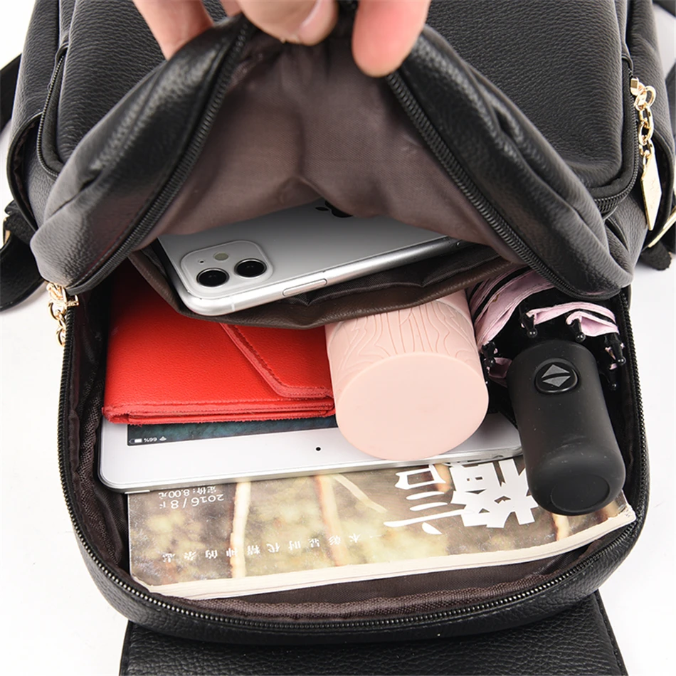 

New High Quality Women Leather Backpack Brand Backpacks for School Teenagers Girls 2021 Designer Luxury Bagpack Feminina Mochila