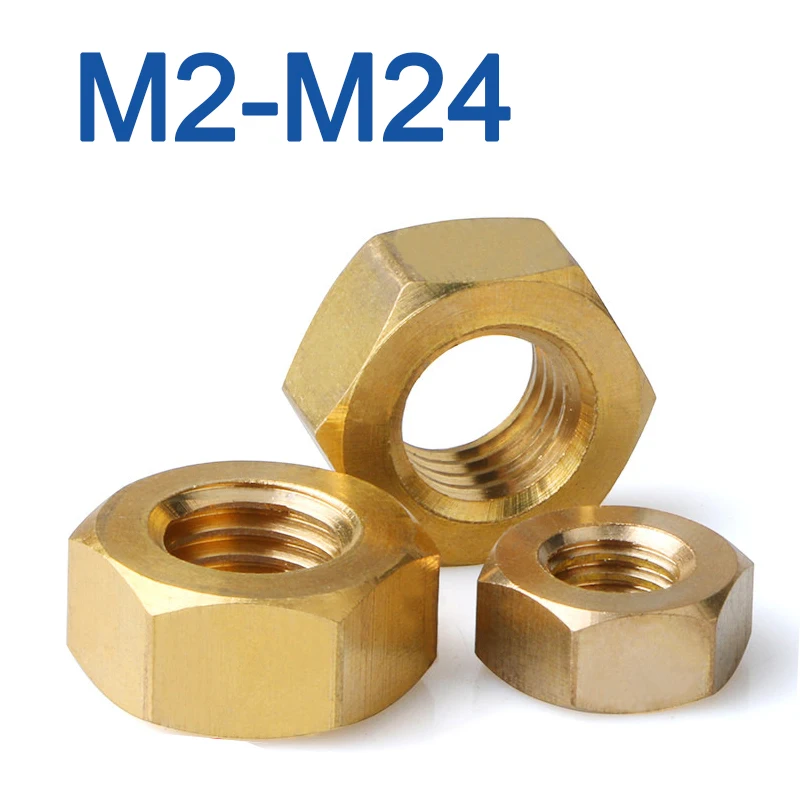 Solid Brass Copper Hex Hexagon Nut for M2 M2.5 M3.5 M4 M5 M6 M8 M10 M12 M14 M16 M18 M20 M22 M24 Screw Bolt Metric Thread DIN934