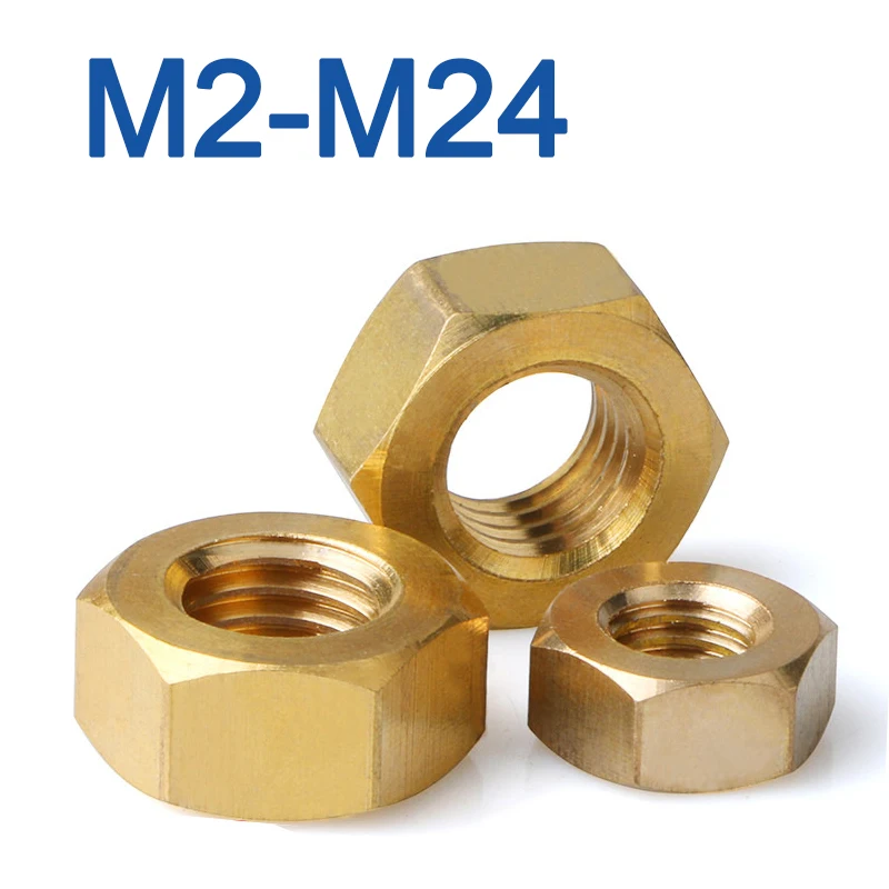 Твердая латунь медь Шестигранная гайка для M2 M2.5 M3.5 M4 M5 M6 M8 M10 M12 M14 M16 M18 M20 M22 M24
