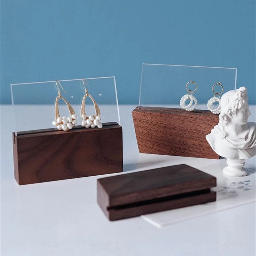 Wood Ring Display Stand Jewelry Storage Tray Ear Stud Nails Earrings Holder Photo Clip Earring | Дом и сад