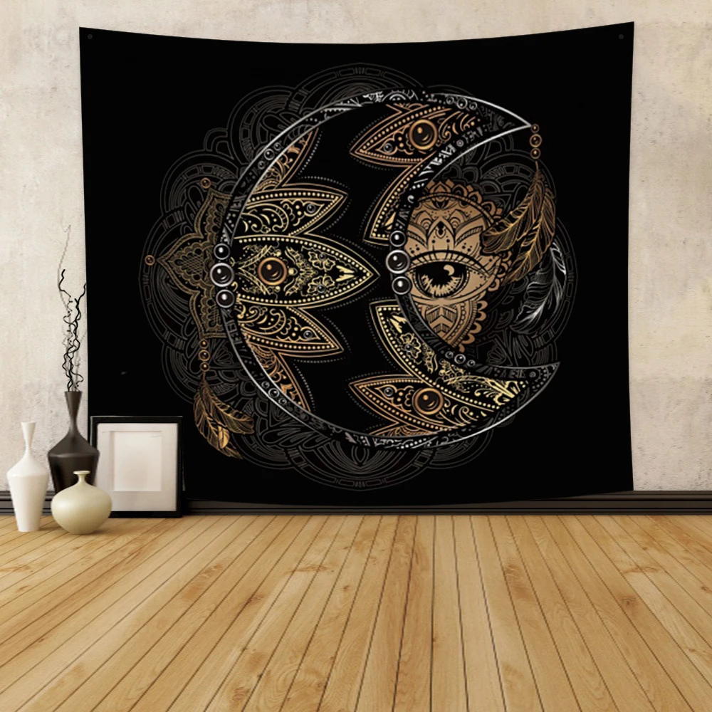 

Laeacco Big Bedroom Wall Decor Tapestry Sun Moon Psychedelic Wall Hanging Tapestries Decorative Background Cloth Room Decor