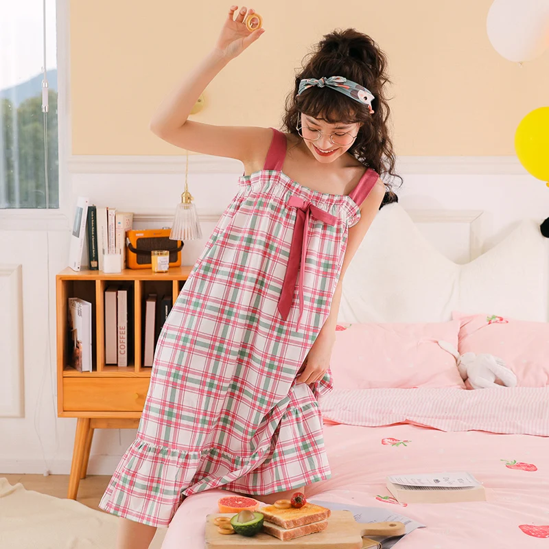 Повседневная Женская одежда модное нижнее белье розовая клетчатая ночная