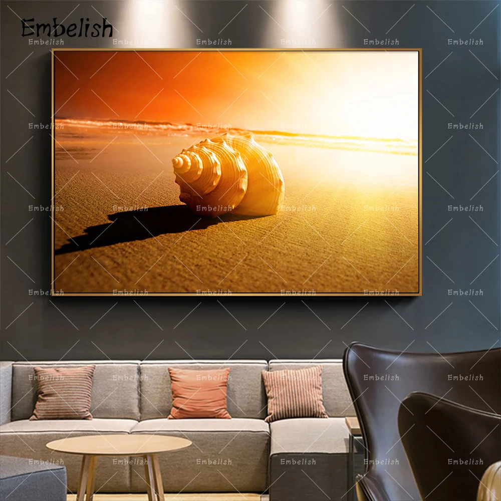 

1 Pieces Sunset Seashell In The Beach Landscape Wall Posters For Living Room Modern Home Decor Pictures Canvas Painting
