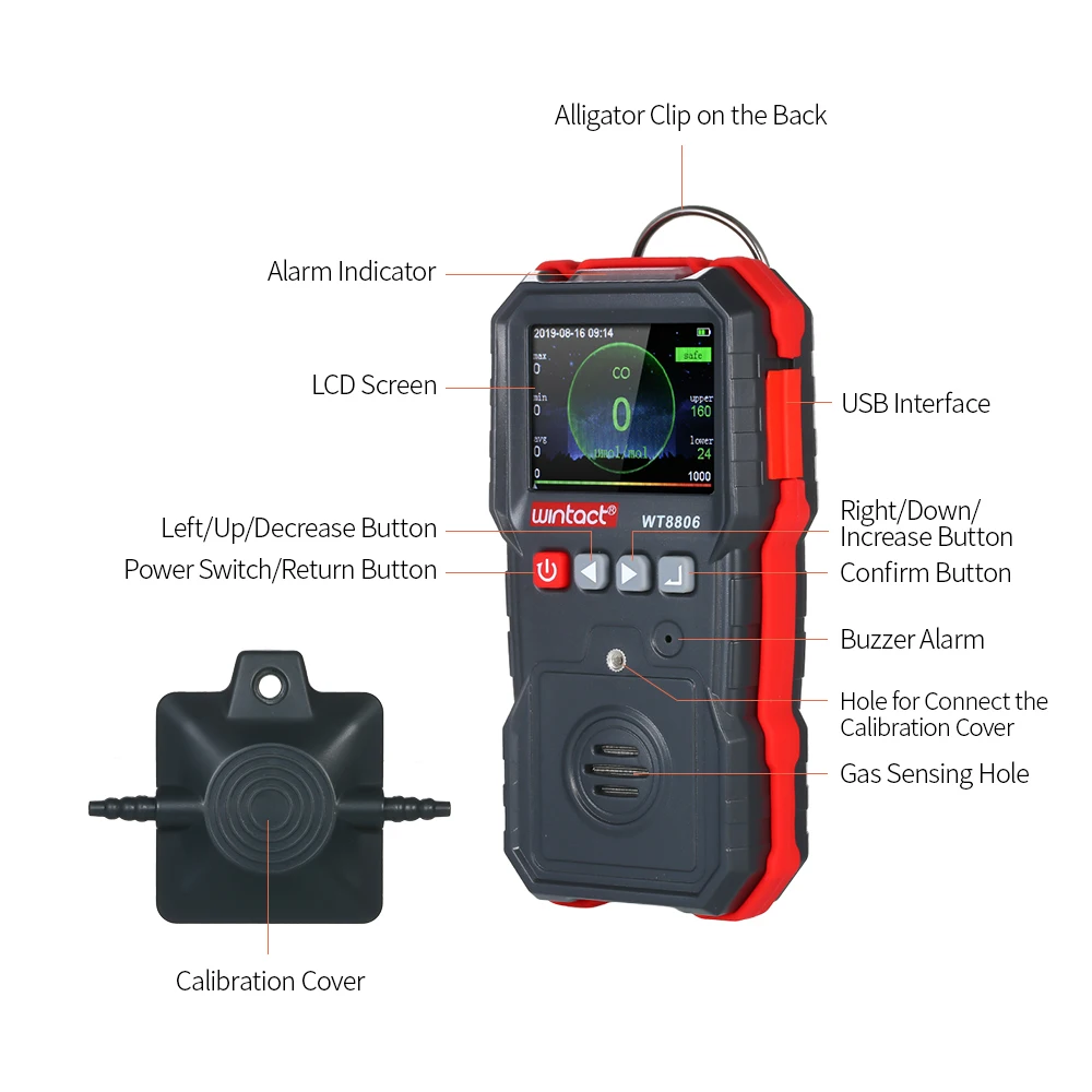 Portable CO Gas Detector Analyzer 0-1000umol/mol Carbon Monoxide Concentration with Sound-light and Vibration Alarm | Инструменты