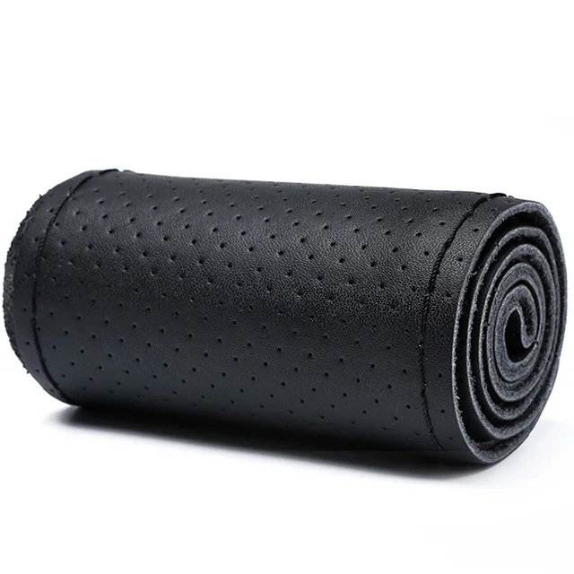 black Автомобильные чехол На Руль DIY из натуральной кожи, оплетка на руль автомобиля с иглой и резьбой, аксессуары для интерьера - Название цвета: black