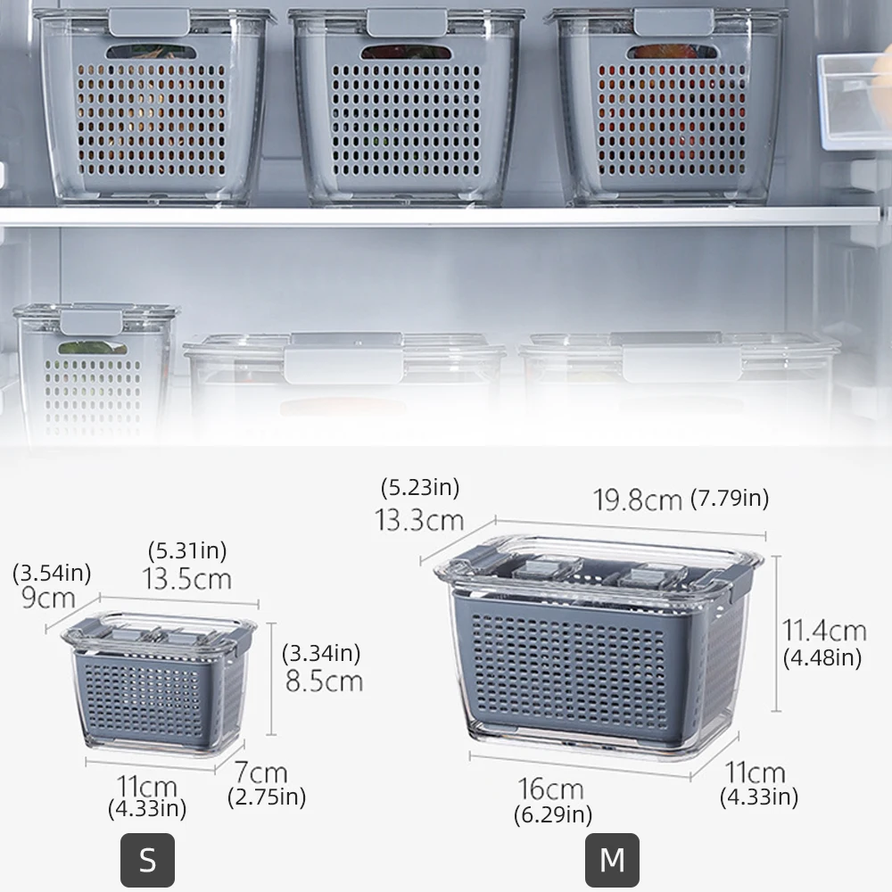 

Vegetable basin, drain basket, fruit and vegetable compartment, double-layer, multi-purpose plastic refrigerator storage box