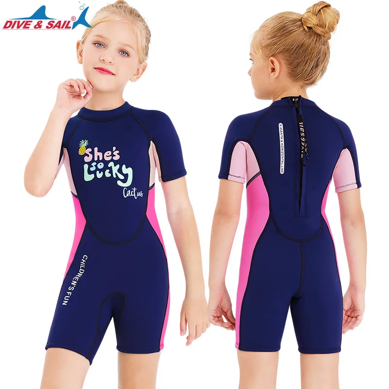 

2020 Spring Kids Girl Keep Warm UV Protection Swimwear Short Sleeves Warm Swimsuit 2.5mm Neoprene Diving Suit Wetsuit Children