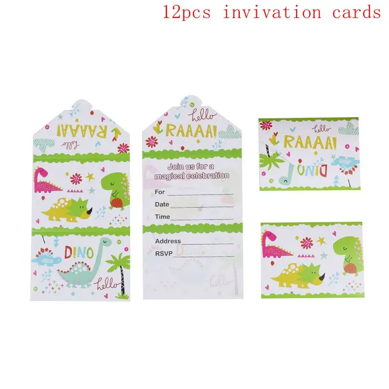 12 invitation cards Динозавр ПВХ фольга Висячие завитки динозавр день рождения украшения Детские сувениры Юрский динозавр Потолочные Подвесные гирлянды принадлежности - Цвет: 12 invitation cards