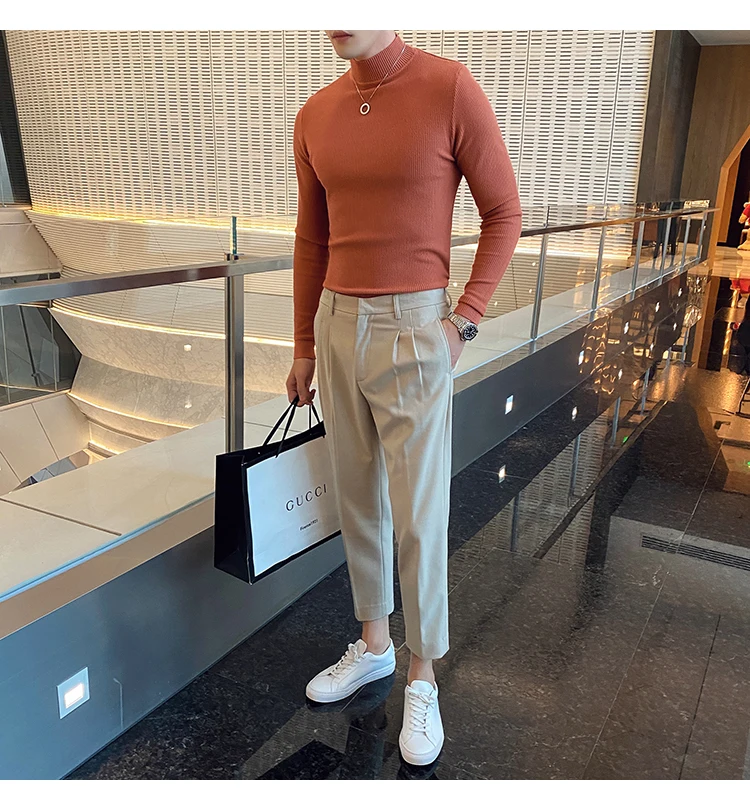 

2020 Autumn Winter White Sweater Men Turtleneck Knitted Pullovers High Quality Solid Warm Basic Tops Casual Slim Fit Sweaters