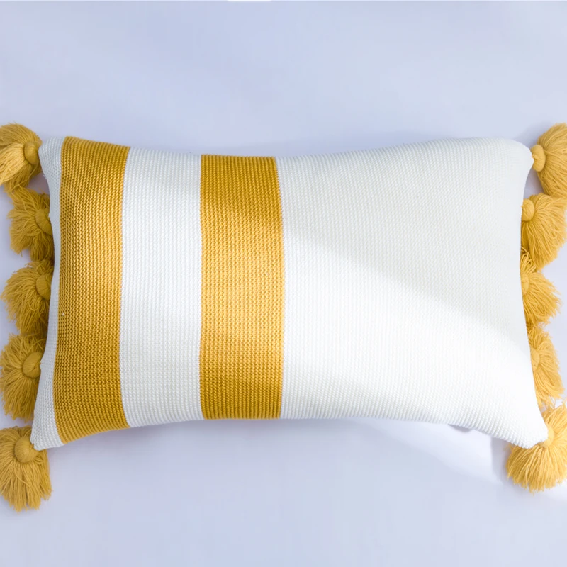 Yellow C 35x65cm Горчичный чехол для подушки, винтажный квадратный чехол с кисточками, желтый, черный, фиолетовый, белый, в полоску 45 см* 45 см, Мягкий шар для украшения дома - Цвет: Yellow C 35x65cm