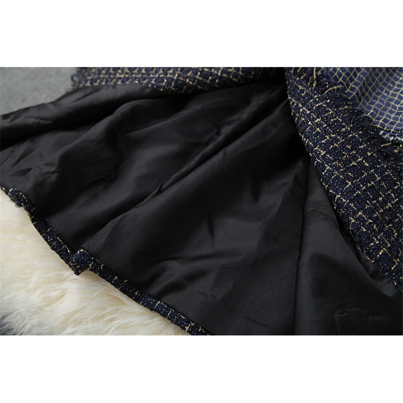 

Winter Runway Tweed Fashion Woolen Jackets and Coats Women 2021 Turn Down Neck Plaid Vintage Long Wool Blend Overcoat Outerwear