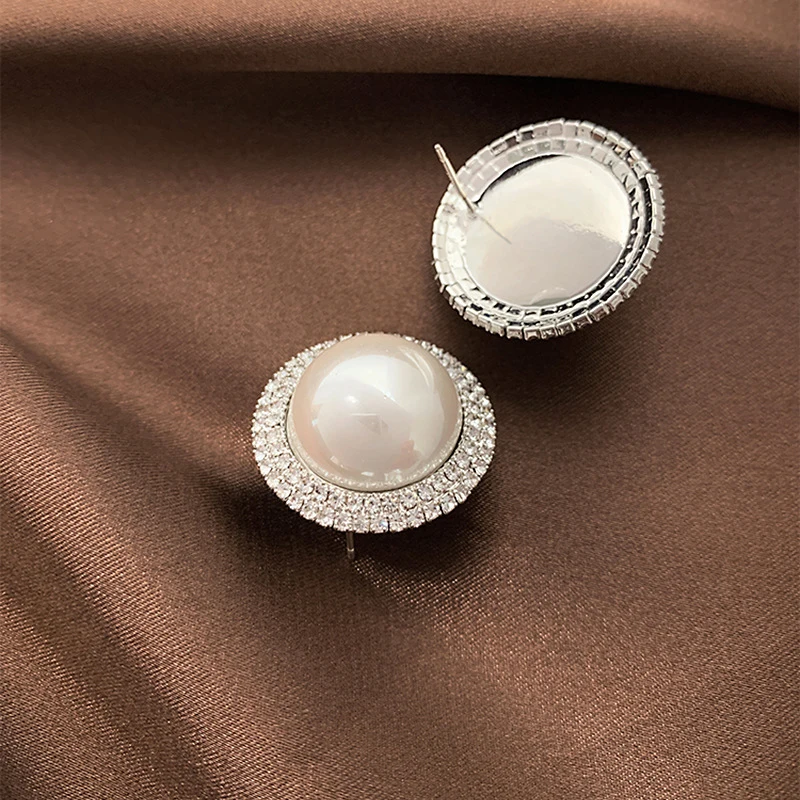 

925 Silver Needles Luxury Earrings Exaggerated Pearl Ear Stud Rhinestone Pendant New Eardrop woman Ear Decoration