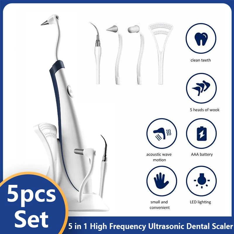 

5 in 1 High Frequency Ultrasonic Dental Scaler Vibration Sonic Tooth Cleaner Remove Stains Tartar Scraper Teeth Whitening Polish