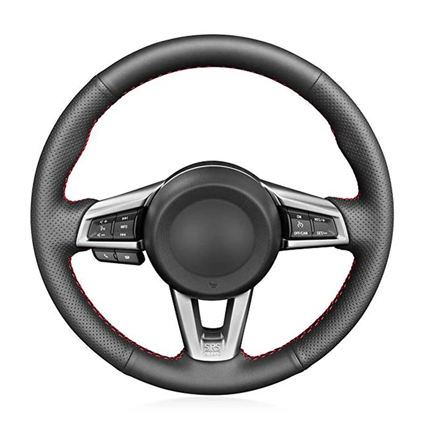 

Рука сшитый черный натуральная кожа чехол рулевого колеса автомобиля для Mazda MX-5 2015 2016 2017 2018 2019 2020