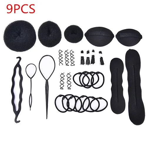 9PCS 13 шт./10 шт./9/4 шт. Пластик гребень заколка для волос заколки Dount булочка поворот, подвязанные лентой, с объемной волной чайник инструменты для самостоятельной укладки волос аксессуары для причесок - Цвет: 9PCS