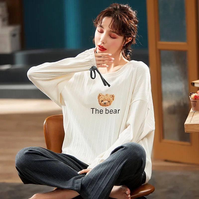 

Cotton Cartoon Pajamas Japanese Comfortable Lady Home Service Sweet Sleepwear Fresh Long Sleeve Student Suit Pijama Feminino
