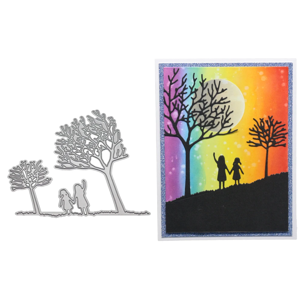 2 девочки под деревом металлические режущие штампы 2019 трафареты для рукоделия