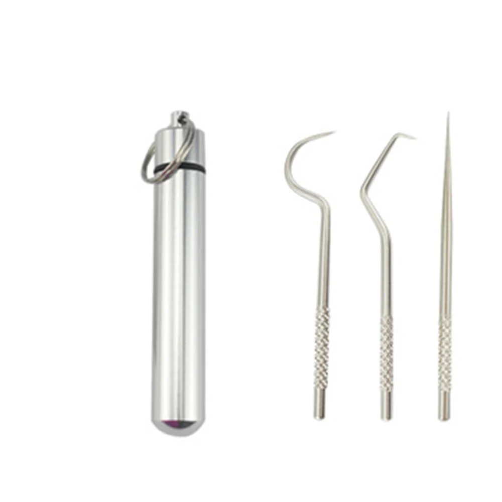 

Teeth Cleaning Stainless Steel Toothpick Set Aluminum Metal Flossing Tool Portable Holder Outdoor With Reusable Food Fruit Picks