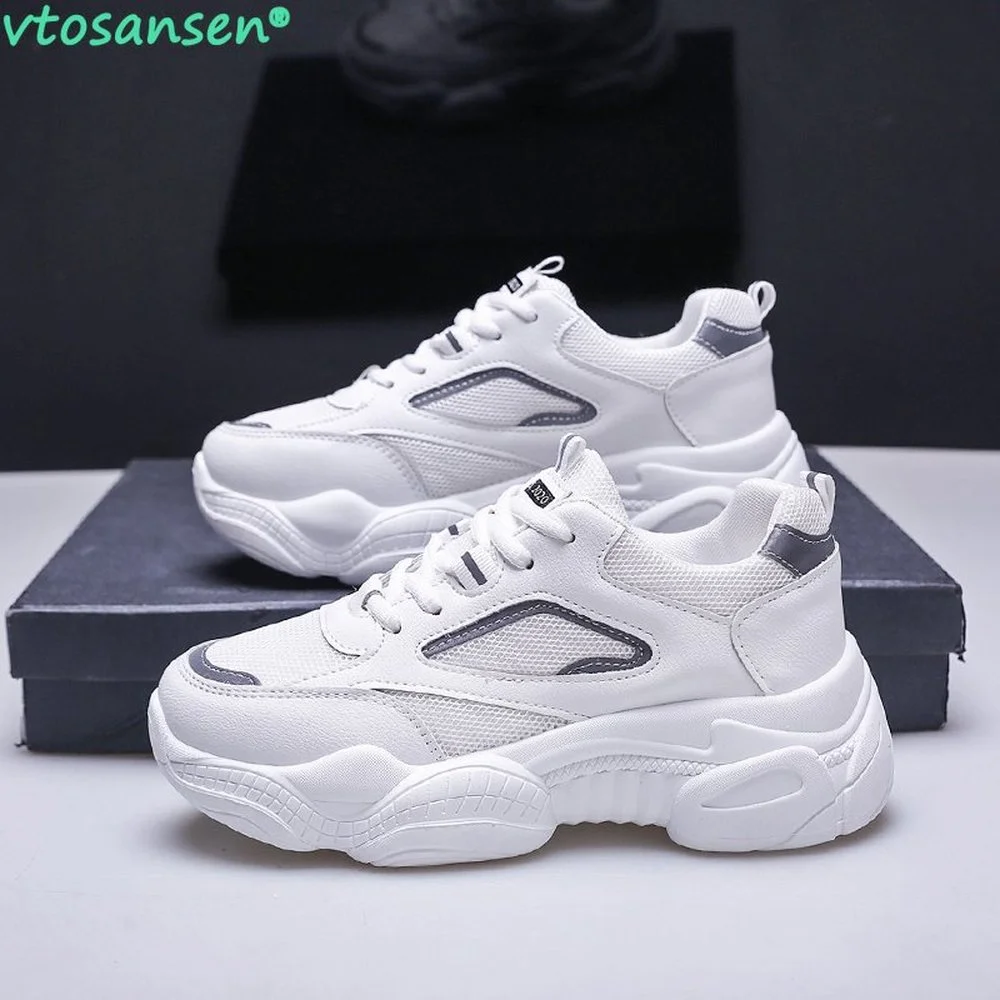 

Женские дышащие кроссовки для бега, легкие белые повседневные кроссовки на толстой подошве для девушек, 2021