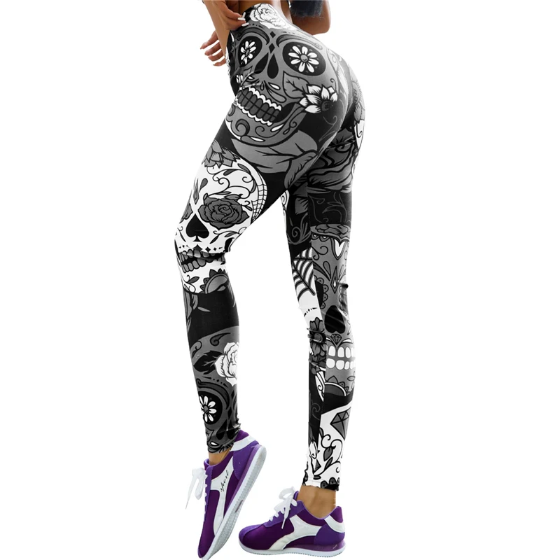 

Женские леггинсы для бега и фитнеса, облегающие черно-белые леггинсы с черепом, пикантные модные Стрейчевые брюки, 2021