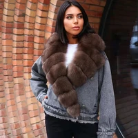 denim jacket with fur collar winter jacket women parka real fox fur coat 2021 new style real fur coat 100 natural jacket female