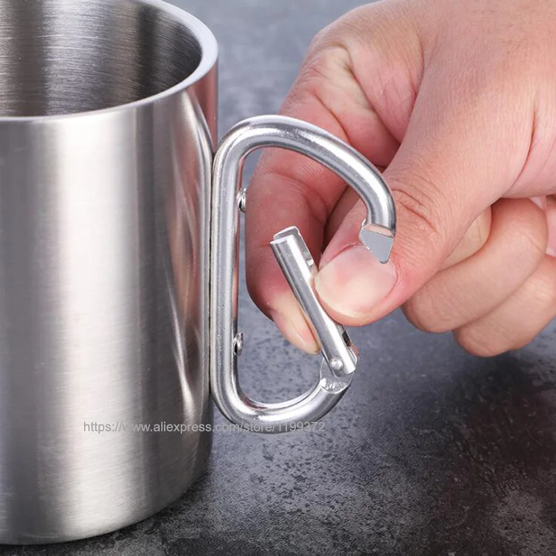 50 X Free Shipping Carabiner Handle Cup And Double Wall Stainless Steel Mug 220ml Camping Clip Hook | Дом и сад
