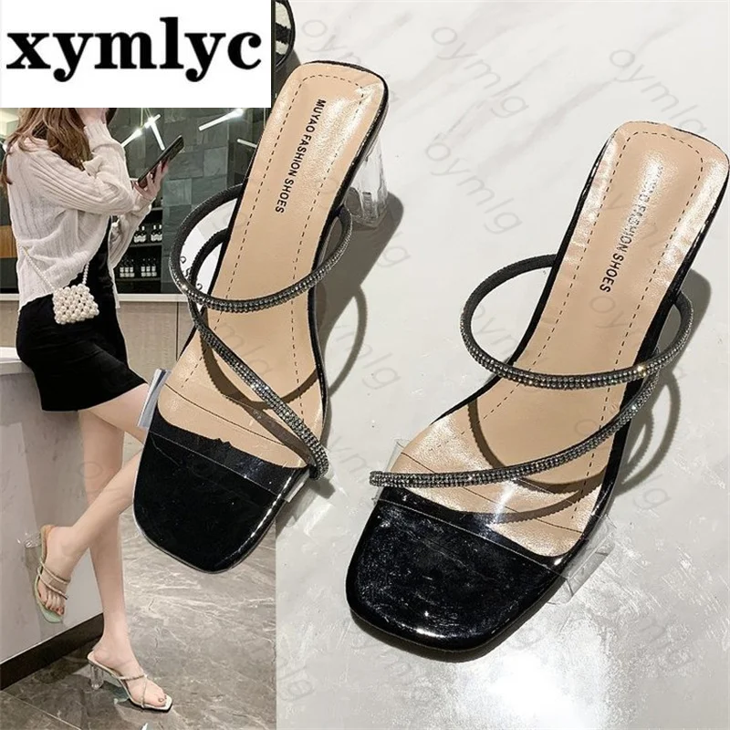 

ladies fashion sandals female 2021 summer fashion rhinestone high heel thick heel women's shoes breathable high heel sandals