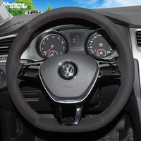 hand stitched black suede steering wheel cover for volkswagen vw golf 7 mk7 new polo jetta passat b8