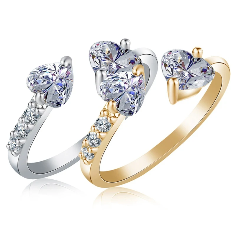 Двойное кольцо-манжета с кубическим цирконием в форме сердца обручальное кольцо