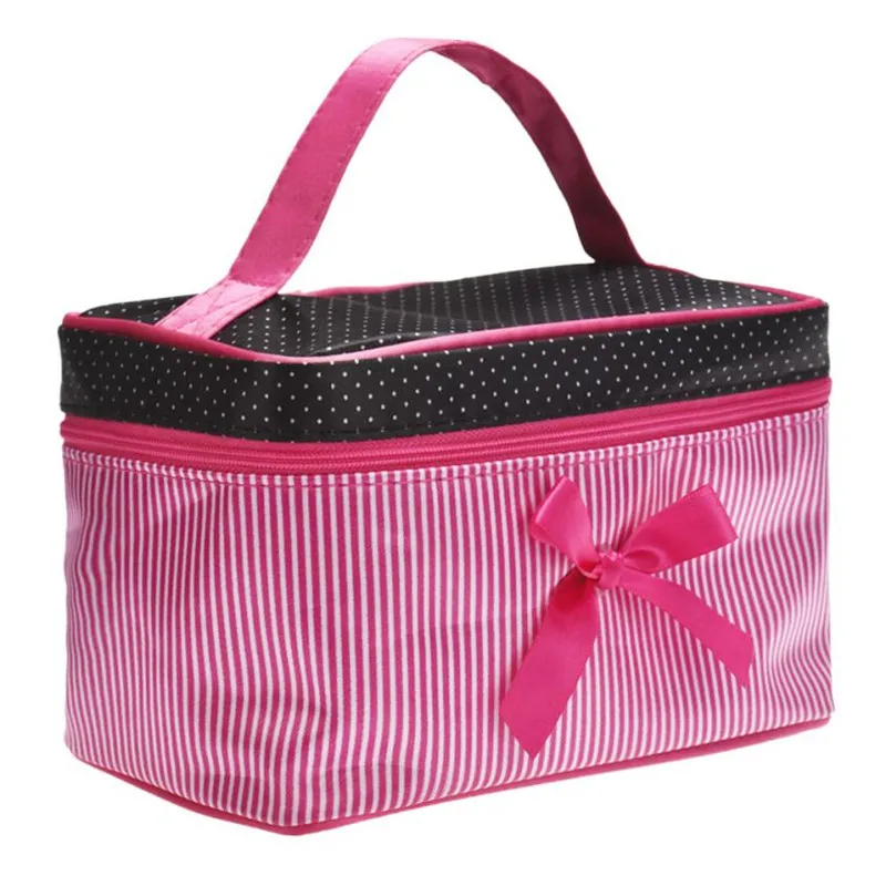 Designer Cosmetic Bags Women Bag Square Bow Stripe Dot Organizer Travel Makeup Case Box Necessaries | Красота и здоровье