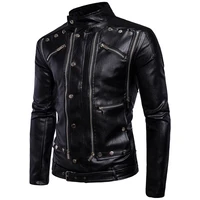plus size mens biker jacket multi zipper gothic punk faux leather coat slim fitting men jackets black n089