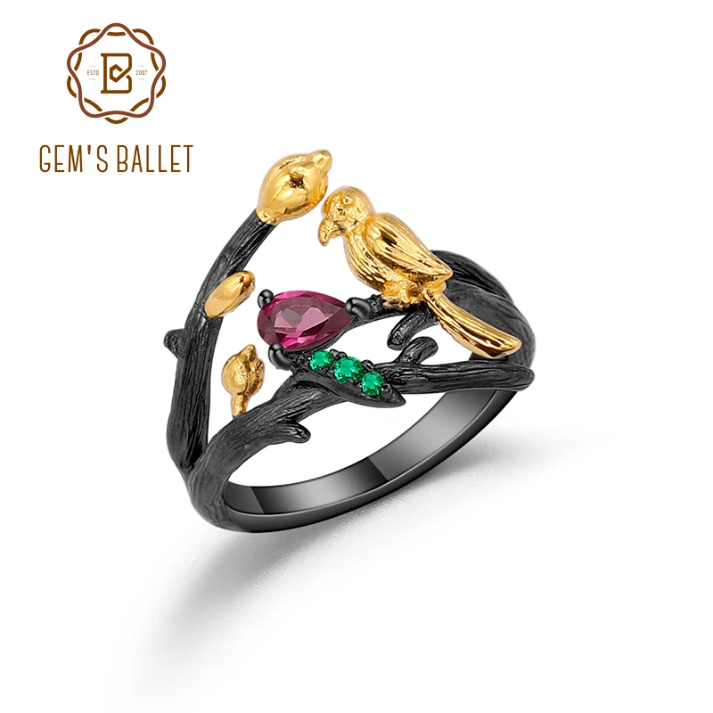 Кольцо женское из натурального родолита и граната ручной работы | Украшения