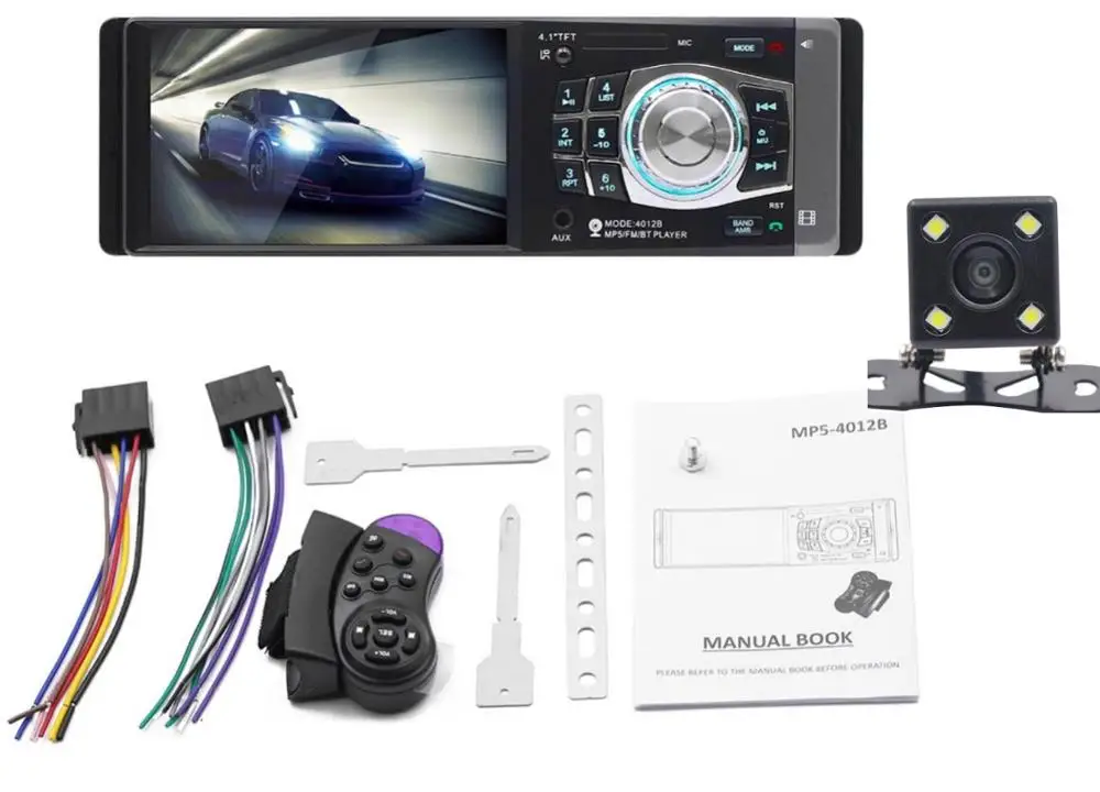 with 4Led camera Автомагнитола 1Din MP5 стерео Поддержка USB UDisk карта воспроизведения AUX FM Bluetooth Handsfree камера заднего вида рулевое колесо Авторадио - Цвет: with 4Led camera