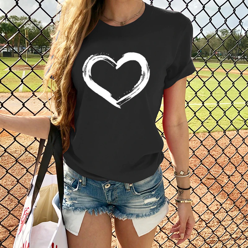

New summer casual high-quality T-shirt simple pattern love character 3D printing fashion casual couple wear playful short sleeve